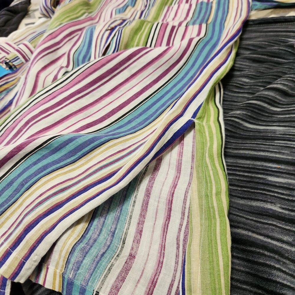 Chicos Linen Dress Size 1 (Small) Striped Pattern Front Buttons - Picture 4 of 12